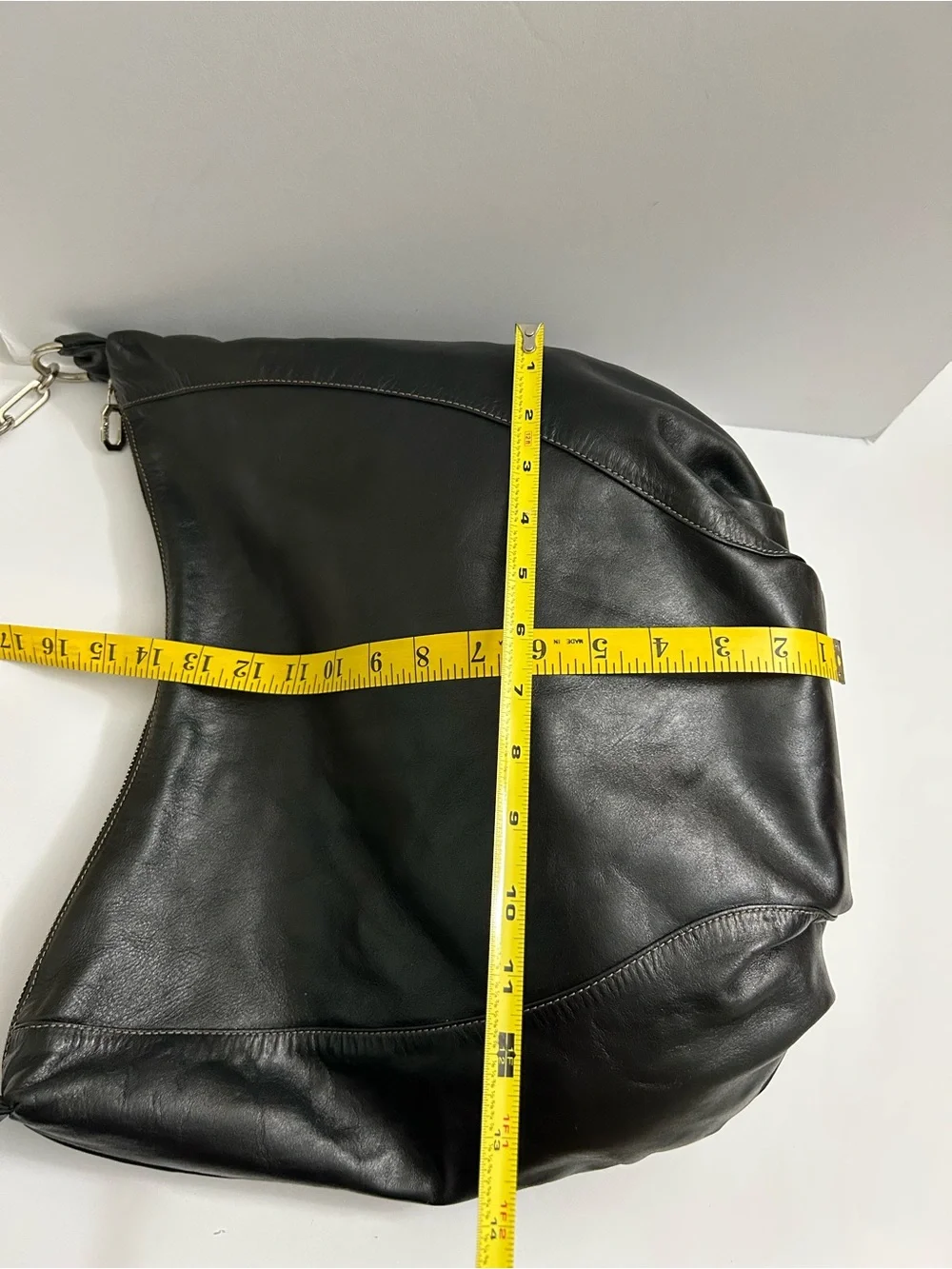 Prune Black Leather Hobo with Metal Ring Accents